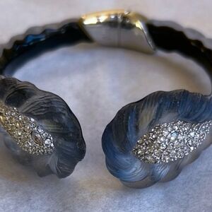 Alexis Bittar Blue and Silver Sculpted Flower Crystal Cuff Bracelet